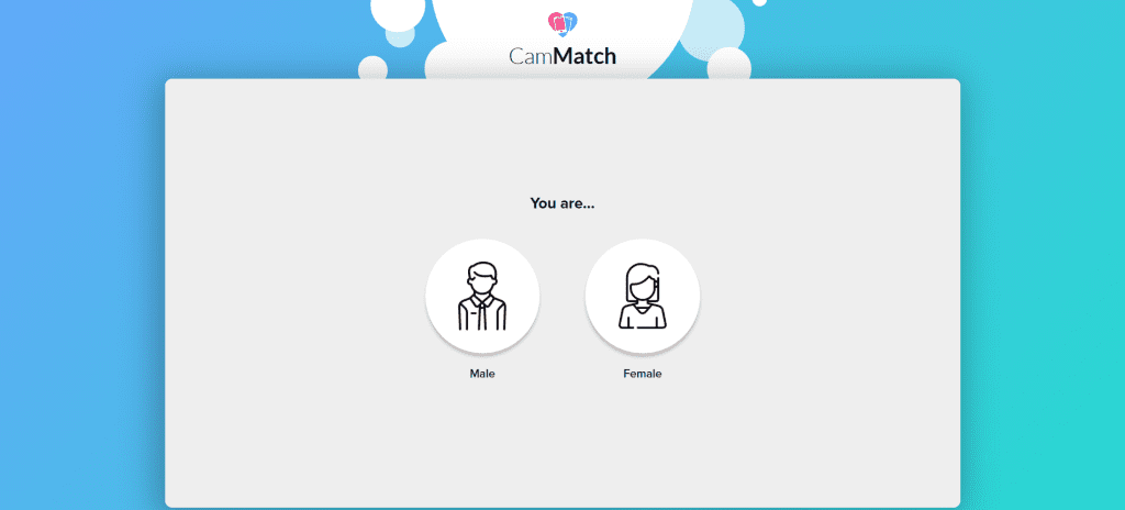 cammatch homepage screenshot displaying random video chat interface with instant pairing system to talk to strangers online