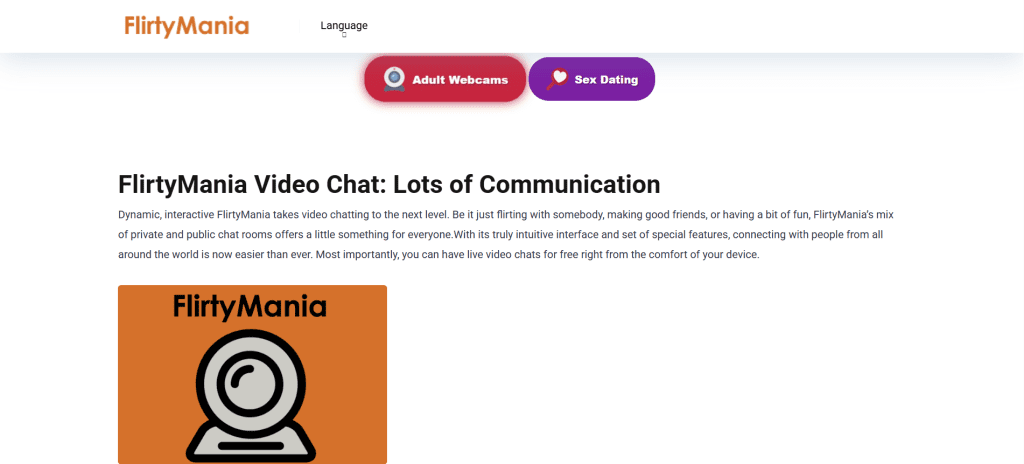 flirtymania image showing adult cam to cam platform with live video chat and real time face to face interactions online