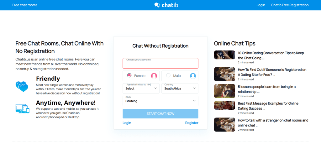 chatib image showing online chat platform with live text chat rooms and real time conversations with strangers