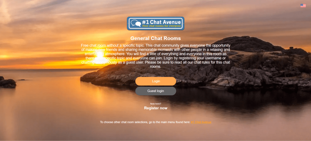chat avenue homepage screenshot displaying live chat rooms and random video chat options to chat to strangers online