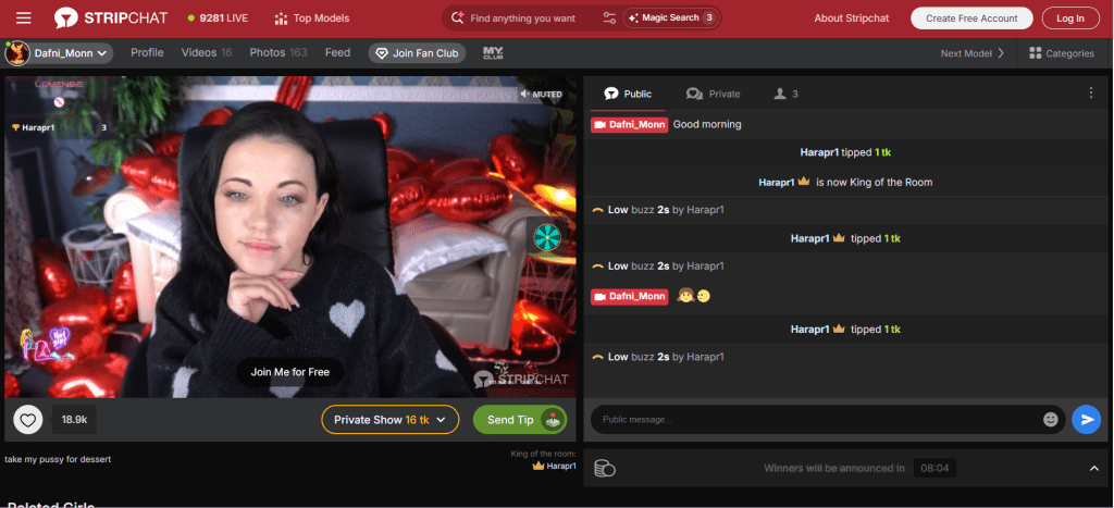 strip chat homepage screenshot displaying adult cam platform with live video chat and cam to cam interactions
