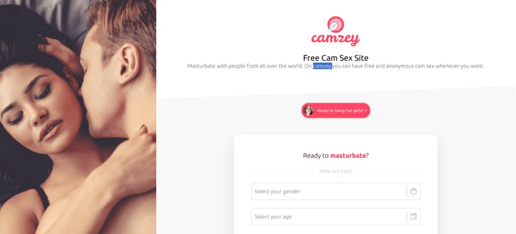 camzey homepage screenshot displaying random video chat interface with instant pairing system to chat to strangers online
