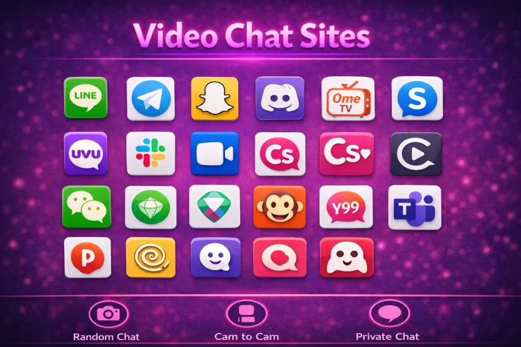 video chat sites interface screen featuring live face to face interactions and instant pairing system for private 1 on 1 video call