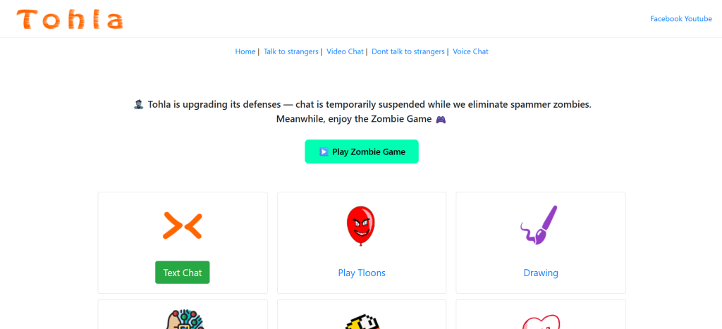 tohla image showing random video chat platform with anonymous pairing system and live face to face interactions with strangers online