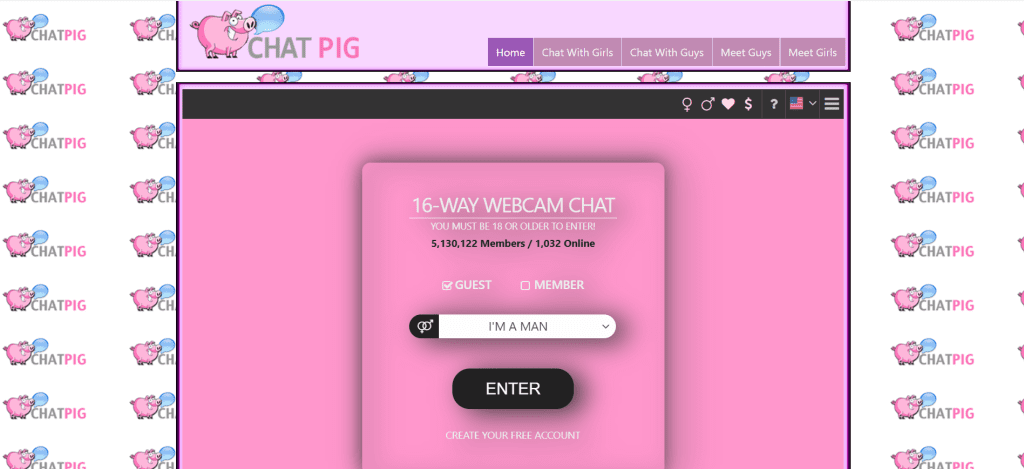 chatpig image showing adult cam to cam platform with live video chat and real time face to face interactions online