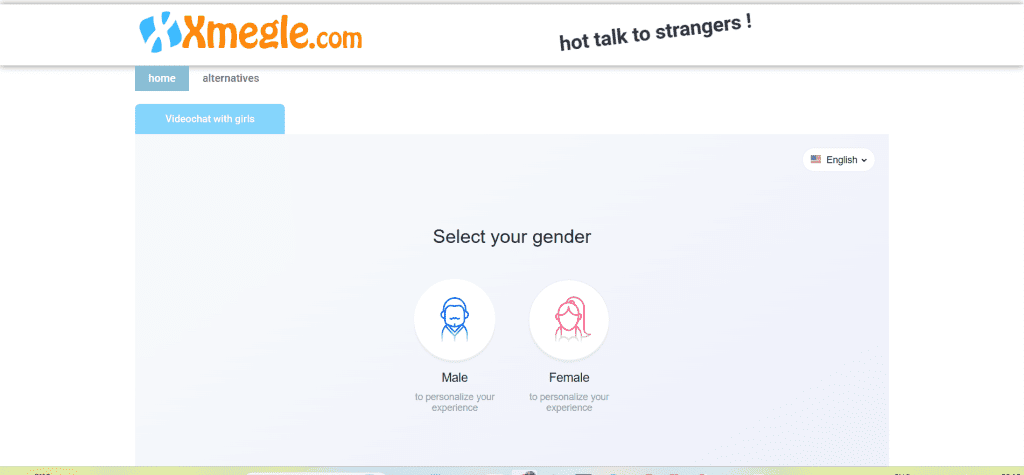 xmegle homepage screenshot displaying random video chat interface as an omegle alternative to talk to strangers online