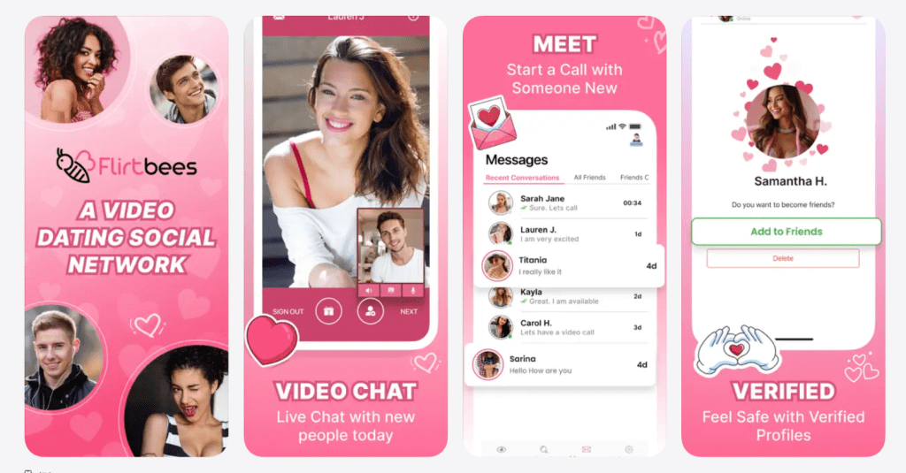 flirtbees interface screen featuring cam to cam webcam interactions and instant pairing system for adult video chat