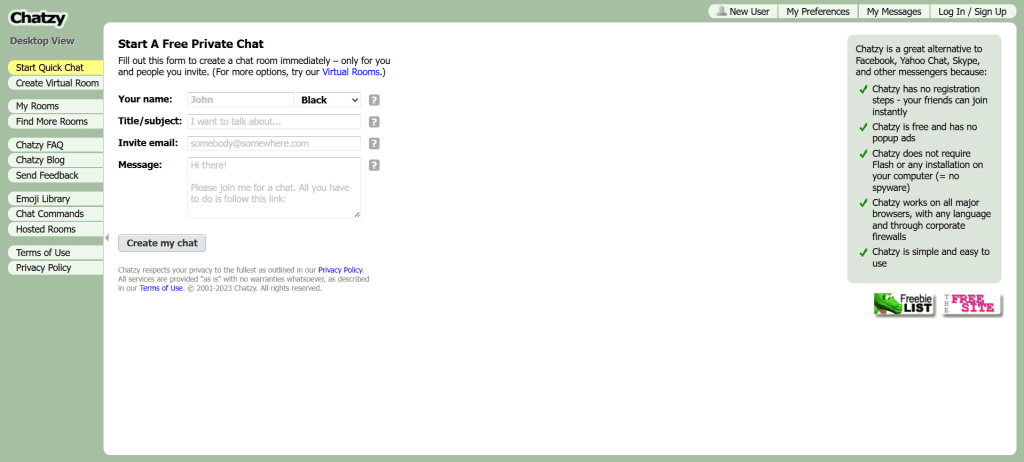 chatzy image showing online chat platform with private chat rooms and real time text conversations